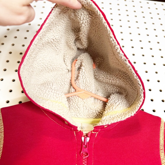 Hanna Andersson | Sherpa Lined Knit Hoodie, Red and Pink Color Block Sz. 80cm - Picture 3 of 10